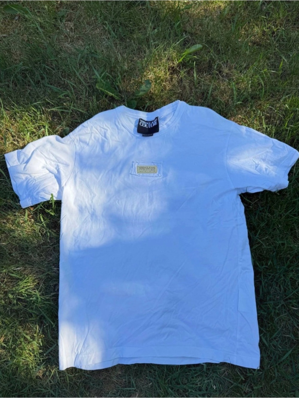 Versace Jeans Collection White Crewneck T-Shirt with Subtle Chest Patch